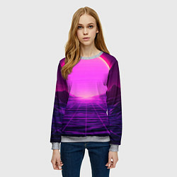 Свитшот женский Синтвейв ретровейв неоновый узор и солнце, цвет: 3D-меланж — фото 2