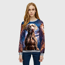 Свитшот женский Веймаранер в космосе, цвет: 3D-меланж — фото 2
