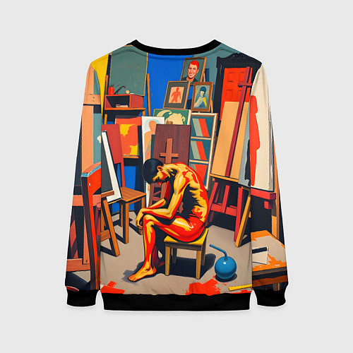 Женский свитшот Художник в мастерской / 3D-Черный – фото 2