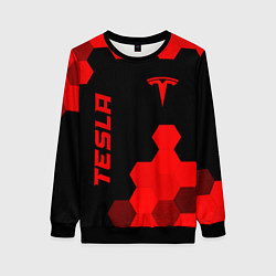 Свитшот женский Tesla - red gradient вертикально, цвет: 3D-черный