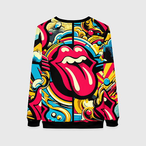 Женский свитшот Rolling Stones logo - pop art pattern / 3D-Черный – фото 2