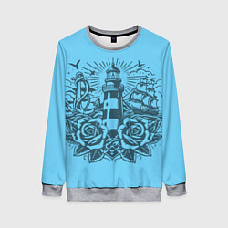 Женский свитшот Маяк с розами и кораблем