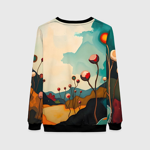 Женский свитшот Сюрреалистичный пейзаж с цветами / 3D-Черный – фото 2