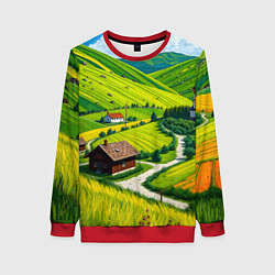 Свитшот женский Русская душа и поле, цвет: 3D-красный