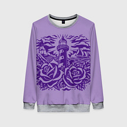 Свитшот женский Маяк с розами и корабли, цвет: 3D-меланж