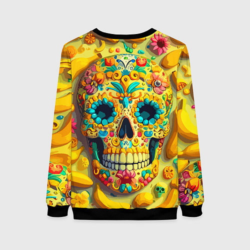 Женский свитшот Красочный летний паттерн с черепом - нейроарт / 3D-Черный – фото 2