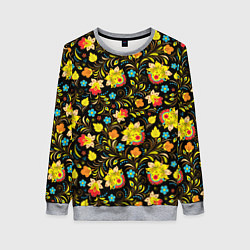 Свитшот женский Хохлома цветы, цвет: 3D-меланж