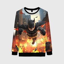 Свитшот женский Бэтмен в полете над огнем, цвет: 3D-черный