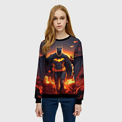 Свитшот женский Бэтмен - летучие мыши и огонь, цвет: 3D-черный — фото 2