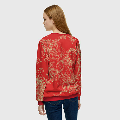Женский свитшот Золотые драконы на красном / 3D-Красный – фото 4