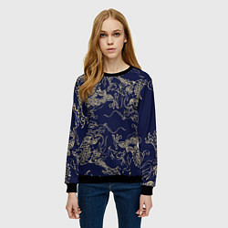 Свитшот женский Золотые драконы на синем, цвет: 3D-черный — фото 2