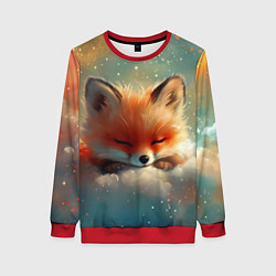 Свитшот женский Лисенок спит на облаке, цвет: 3D-красный