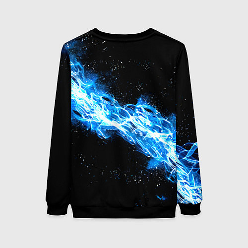 Женский свитшот Футбольный мяч в синем пламени / 3D-Черный – фото 2