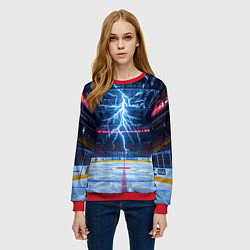Свитшот женский Удар молнии в хоккейную площадку, цвет: 3D-красный — фото 2