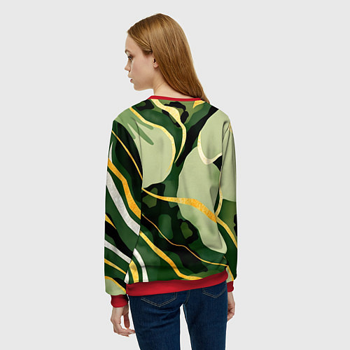 Женский свитшот Зеленый природный паттерн / 3D-Красный – фото 4