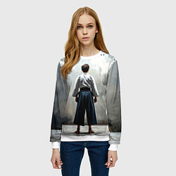 Свитшот женский Боец айкидо на сером, цвет: 3D-белый — фото 2