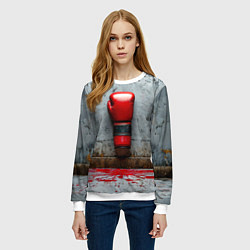 Свитшот женский Кикбоксеркие перчатки на сером, цвет: 3D-белый — фото 2