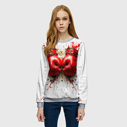 Свитшот женский Красные бойцовские перчатки на белом, цвет: 3D-меланж — фото 2