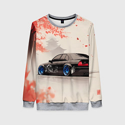 Свитшот женский Черная БМВ и сакура, цвет: 3D-меланж
