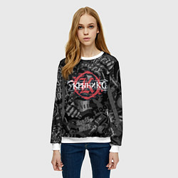 Свитшот женский Кукрыниксы логотип на фоне гитар, цвет: 3D-белый — фото 2