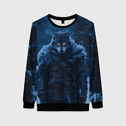 Свитшот женский Воин волк зимой, цвет: 3D-черный