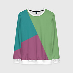 Свитшот женский Сине-зелёно-розовый тёмный трёхцветный, цвет: 3D-белый
