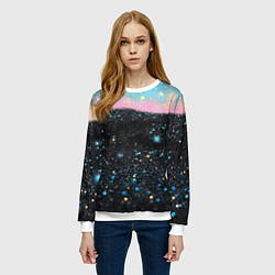 Свитшот женский Блестящая текстура на черном, цвет: 3D-белый — фото 2