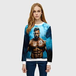 Свитшот женский Бодибилдер в синем дыму, цвет: 3D-белый — фото 2