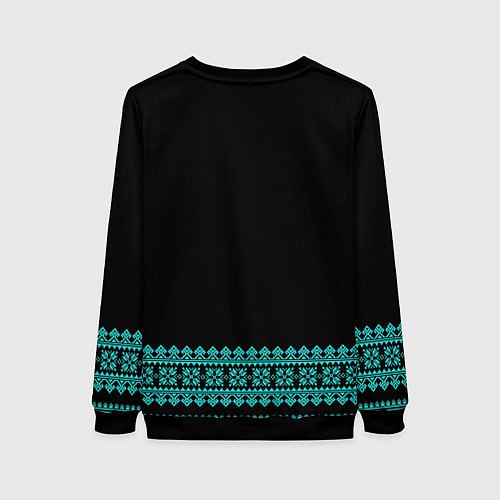 Женский свитшот Славянские узоры и орнамент голубой - вышиванка ру / 3D-Черный – фото 2