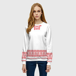Свитшот женский Славянский орнамент и узоры - вышиванка рубаха бел, цвет: 3D-белый — фото 2