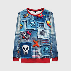 Свитшот женский Пиксельный космос, цвет: 3D-красный