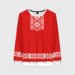 Женский свитшот Славянский узор на красном - вышиванка рубаха крас
