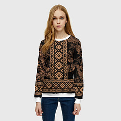 Свитшот женский Золотой дракон с узорами славянскими, цвет: 3D-белый — фото 2