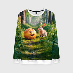 Свитшот женский Колобок и заяц в лесу, цвет: 3D-белый