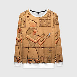 Свитшот женский Фараон со смартфоном египетский барельеф, цвет: 3D-белый