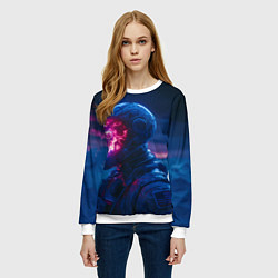 Свитшот женский Синий космонавт с красным черепом, цвет: 3D-белый — фото 2