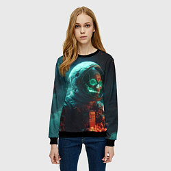 Свитшот женский Череп космонавта в скафандре, цвет: 3D-черный — фото 2