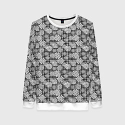 Женский свитшот Белые ромашки на клетчатом черно белом фоне