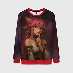 Свитшот женский Яэ Мико жрица лисица, цвет: 3D-красный