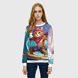 Свитшот женский Кот на волне, цвет: 3D-белый — фото 2