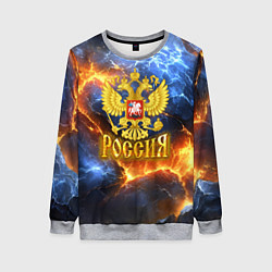Свитшот женский Россия герб и огонь, цвет: 3D-меланж