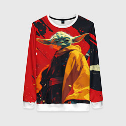 Свитшот женский Йода на фоне красной краски, цвет: 3D-белый