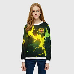 Свитшот женский Герб России зеленый разлом, цвет: 3D-белый — фото 2