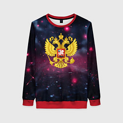 Свитшот женский Герб России и фиолетовое свечение, цвет: 3D-красный