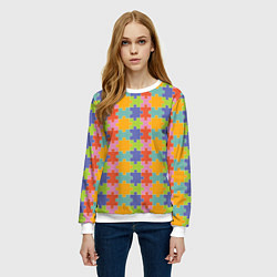 Свитшот женский Разноцветный пазл паттерн, цвет: 3D-белый — фото 2
