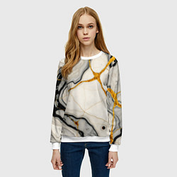 Свитшот женский Золотые прожилки в мраморе, цвет: 3D-белый — фото 2