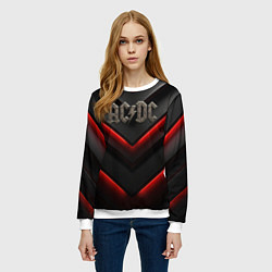 Свитшот женский ACDC лого из металла на черно-красной текстуре, цвет: 3D-белый — фото 2