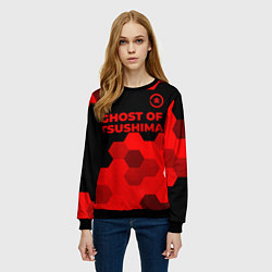 Свитшот женский Ghost of Tsushima - red gradient посередине, цвет: 3D-черный — фото 2