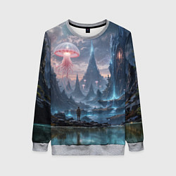 Женский свитшот Фантастический мир с медузами и озеро у гор