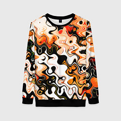 Свитшот женский Абстракция разлитые краски оранжевый, цвет: 3D-черный